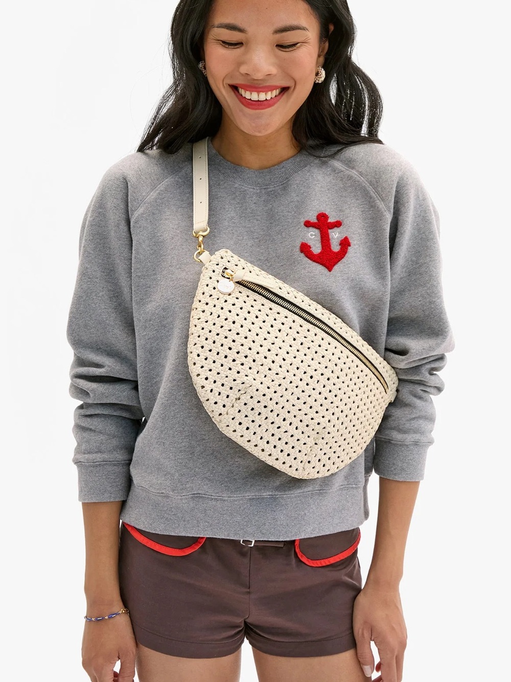 Clare V. Grande Fanny Cream Rattan Crossbody Bag - Picture 2 of 6